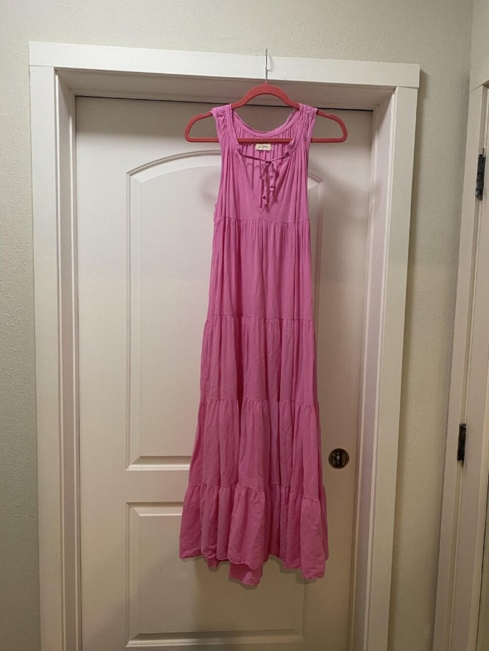 9 Seed Lighthouse Beach Dress Womens Petite Small Pink Tiered Maxi Sleeveless - Picture 2 of 5